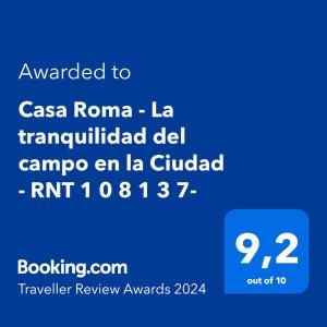 Ein Screenshot eines Handys mit dem Text, der Castra roma la in der Unterkunft Casa Roma - La tranquilidad del campo en la Ciudad - RNT 1 0 8 1 3 7- in Salento