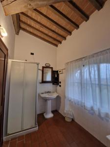 a bathroom with a sink and a shower at Hotel Ristorante Casa Volpi in Arezzo