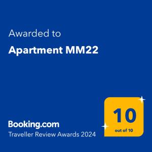Certifikát, hodnocení, plakát nebo jiný dokument vystavený v ubytování Apartment MM22