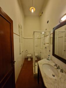 a bathroom with a sink and a shower and a toilet at Hotel Ristorante Casa Volpi in Arezzo