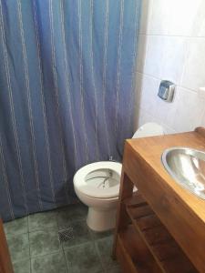 a bathroom with a toilet and a sink at CASITA DE LAS CHACRAS SOBRE EL LAGO in San Carlos de Bariloche
