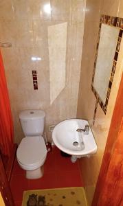 La salle de bains est pourvue de toilettes et d'un lavabo. dans l'établissement EL KACHI Hospedaje y Restaurante, à Uribia