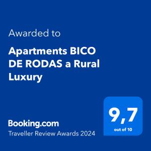 Et logo, certifikat, skilt eller en pris der bliver vist frem på Apartments BICO DE RODAS a Rural Luxury