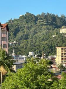 een berg in de verte met gebouwen en bomen bij Apartamento Bem Localizado in Serra Negra