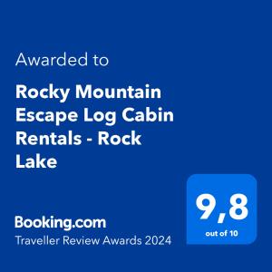a screenshot of a rolex mountain escape log cabin rentals rock lake at Rocky Mountain Escape Log Cabin Rentals - Rock Lake in Rock Lake Lodge Provincial Park