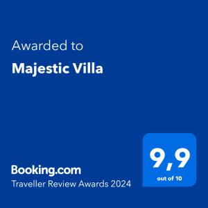 una pantalla azul con el texto otorgado a majestuosa villa en Majestic Villa, en La Canea