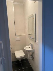 La petite salle de bains est pourvue de toilettes et d'un lavabo. dans l'établissement Apartment for rent in Deçan, à Deçan