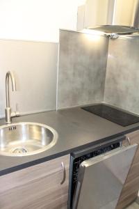 a kitchen with a sink and a counter top at Résidence Le Bois D'aurouze - Studio pour 4 Personnes MAE-8274 in Le Dévoluy