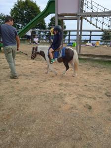 eine Person, die ein Pferd neben einem Spielplatz reitet in der Unterkunft LA MAGNOLIA 2.0 in Candelo
