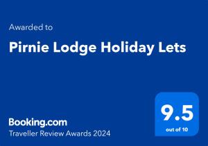 Ett certifikat, pris eller annat dokument som visas upp på Pirnie Lodge Holiday Lets