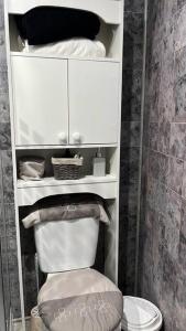 a bathroom with a white toilet in a room at Domo en el rincón del paraíso in Ranco