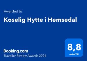 Certificado, premio, señal o documento que está expuesto en Koselig Hytte i Hemsedal