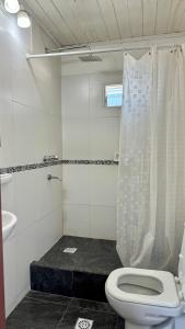a bathroom with a toilet and a shower and a sink at La Pilar in Formosa