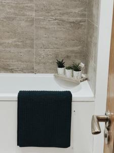 a bathroom with two potted plants on a shelf at CentralGem Retreat 01 in Redditch