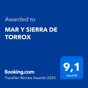 Certifikát, hodnocení, plakát nebo jiný dokument vystavený v ubytování MAR Y SIERRA DE TORROX