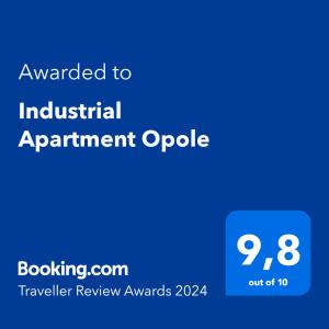 Ett certifikat, pris eller annat dokument som visas upp på Industrial Apartment Opole
