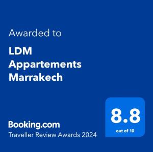 Un certificat, premiu, logo sau alt document afișat la LDM Appartements Marrakech