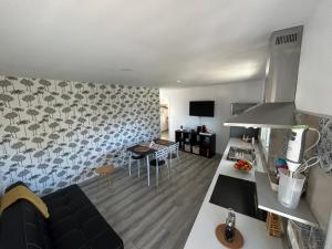 a kitchen and living room with a couch and a table at casa lipa in La Guancha