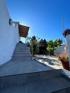 eine Treppe, die zu einem Gebäude mit einem Stuhl führt in der Unterkunft casa lipa in La Guancha