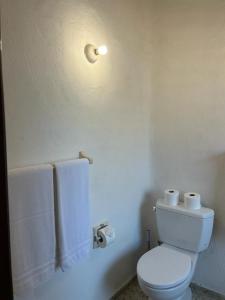 a bathroom with a white toilet and towels at 15 - 139 B Stunning Oceanview Dept in Los Tules in Puerto Vallarta