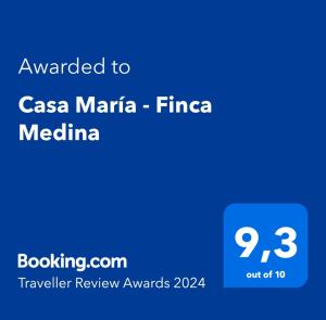 Certifikát, ocenenie alebo iný dokument vystavený v ubytovaní Casa María - Finca Medina