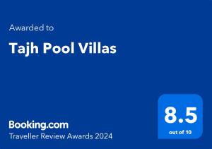 una pantalla azul con el texto traducido a las villas Faith Pool en Tajh Pool Villas, en Chalong 