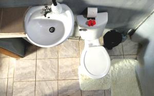 a bathroom with a white toilet and a sink at Anluka-House in Puerto Jiménez