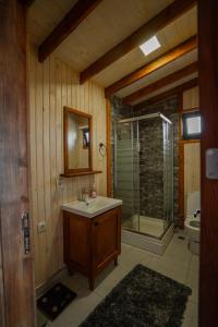ein Badezimmer mit einem Waschbecken, einer Dusche und einer Badewanne in der Unterkunft Lake360 in Boyalıca