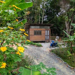 a small cabin in the middle of a garden at Kebun Lisdtari farmstay in Air Hangat