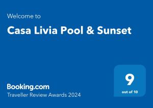 Certifikát, ocenenie alebo iný dokument vystavený v ubytovaní Casa Livia Pool & Sunset