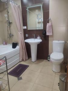 een badkamer met een wastafel, een toilet en een bad bij Old Tbilisi Rhymes in Tbilisi City
