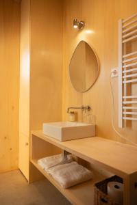 La salle de bains est pourvue d'un lavabo et d'un miroir. dans l'établissement Casa Raposa Lodges - Terrace Mountain View, à Manteigas