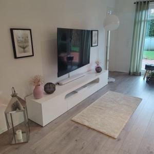 a living room with a large flat screen tv at FeWo Hope in Lindwedel