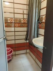 巴羅達的住宿－HOTEL NEW SHIVAY，一间带水槽和卫生间的小浴室