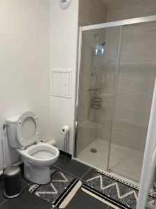 a bathroom with a shower and a toilet in it at Appartement - Tournan en Brie a 20min de Disneyland in Tournan-en-Brie