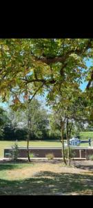 a park with a bench and trees and a road at Maison de Vacances avec Piscine Privée en Dordogne in Boisse