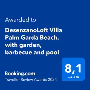 una schermata di un cellulare con il testo che voleva raccomandare la spiaggia di Palm Gardenbah di DesenzanoLoft Villa Palm Garda Beach, with garden, barbecue and pool a Desenzano del Garda