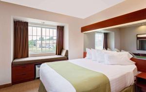 Habitación de hotel con cama grande y ventana en Microtel Inn & Suites by Wyndham Wellsville, en Wellsville