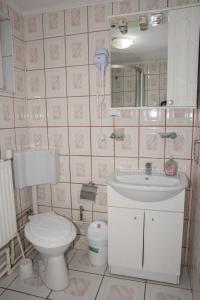 a bathroom with a toilet and a sink at Casa Luțea in Moieciu de Jos