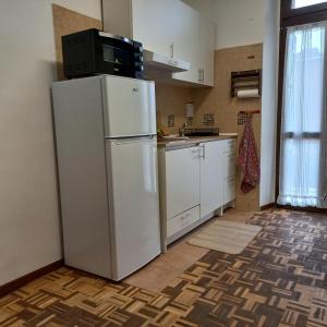 a kitchen with a refrigerator with a microwave on top at Sweet Home in Torino Cenisia in Turin
