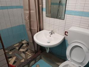 ein Bad mit einem Waschbecken und einem WC in der Unterkunft Maxola's Dream Orikum in Orikum