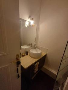 ein Bad mit einem Waschbecken und einem Spiegel in der Unterkunft Séjour à Villiers-sur-Marne in Villiers-sur-Marne
