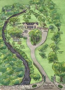 a drawing of a garden with a house and a road at Gleann Fia Country House in Killarney