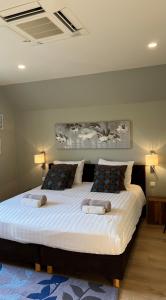 - une chambre avec un grand lit et 2 oreillers dans l'établissement B&B Latemberg, à Laethem-Sainte-Marie