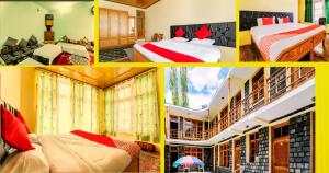 a collage of four pictures of a bedroom at Guest House Naazh in Leh