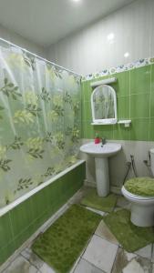 a green bathroom with a sink and a toilet at Vieux-Port in Bizerte