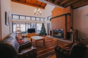 a living room with a couch and a fireplace at SpringChillVillaBrezovica in Prevalla