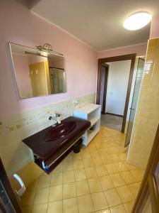 a bathroom with a sink and a mirror at Appartamento vicino Forum Assago & Humanitas in Rozzano