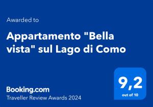 Appartamento "Bella vista" sul Lago di Como tanúsítványa, márkajelzése vagy díja