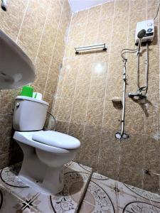 een badkamer met een toilet en een douche bij The Yafé Bastos 13 in Yaoundé